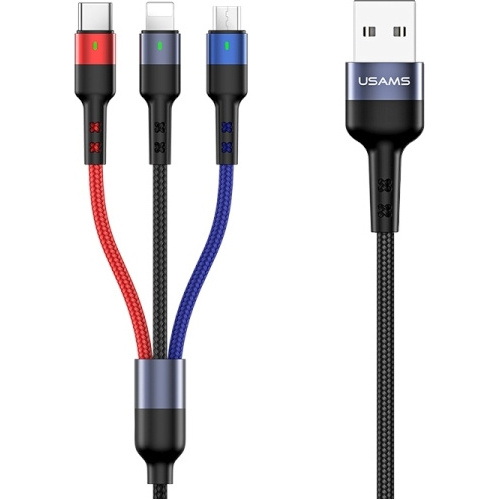 Usams Distributor - 6958444984308 - USA265 - USAMS Nylon Cable U26 3in1 0.35m 2A Fast Charge (Lightning/microUSB/USB-C) SJ410USB01 (US-SJ410) - B2B homescreen