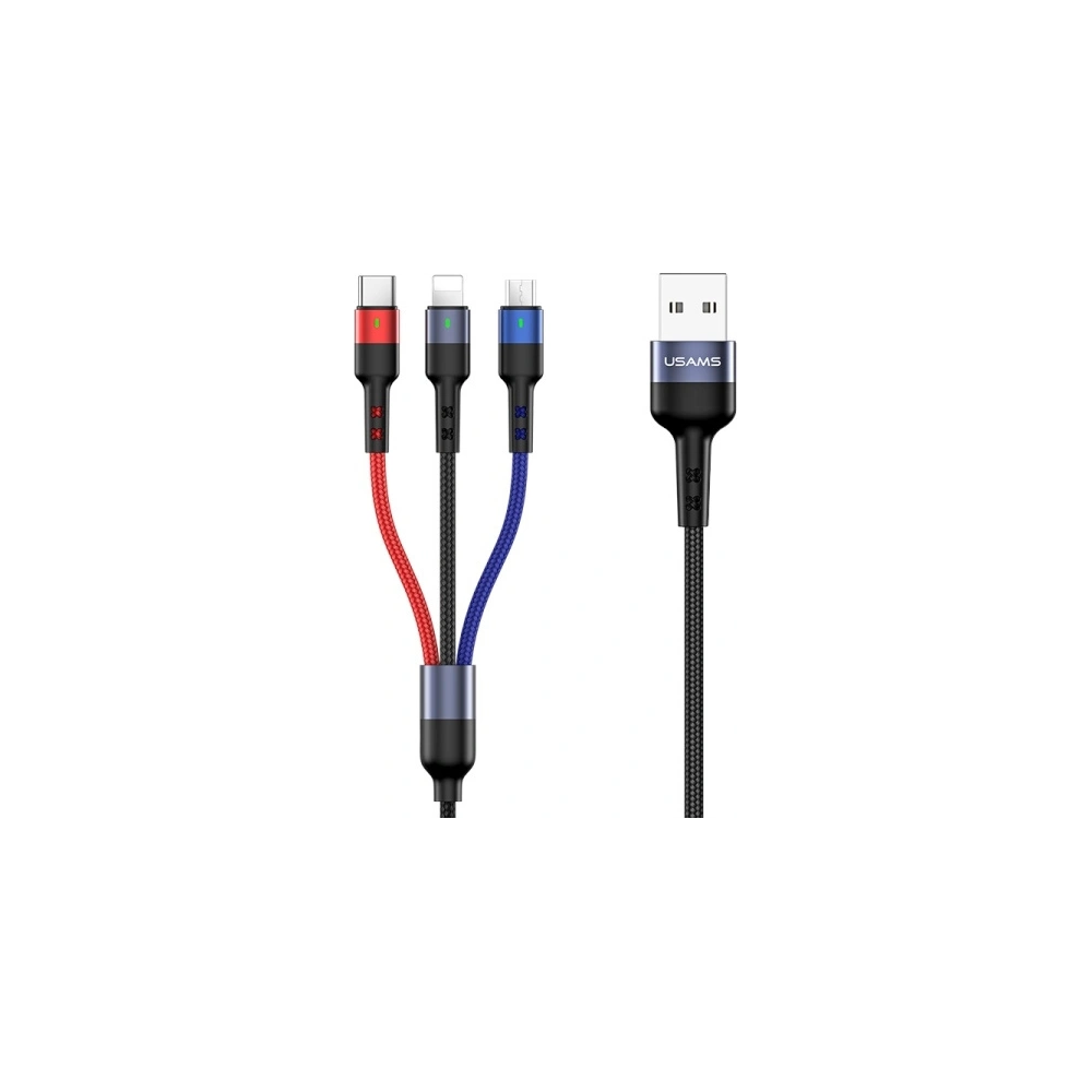 Hurtownia GSM - Kabel pletený USAMS U26 3w1 0.35m 2A rychlé nabíjení (lightning/microUSB/USB-C) SJ410USB01 - USA265 - {ean13} - Hurt