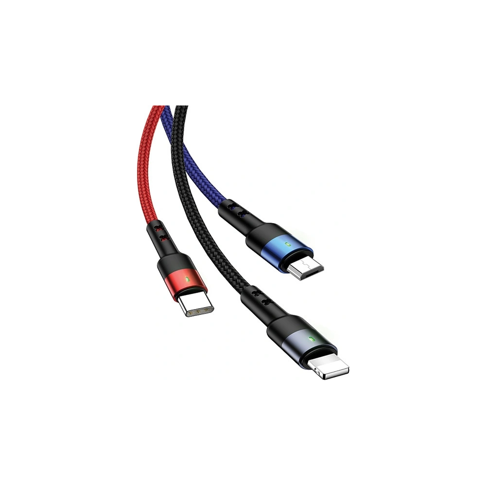Hurtownia GSM - Kabel pletený USAMS U26 3w1 0.35m 2A rychlé nabíjení (lightning/microUSB/USB-C) SJ410USB01 - USA265 - {ean13} - Hurt