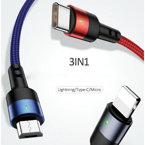 Hurtownia GSM - Kabel pleciony USAMS U26 3w1 0.35m 2A Fast Charge (lightning/microUSB/USB-C) SJ410USB01 - USA265 - {ean13} - Hurt