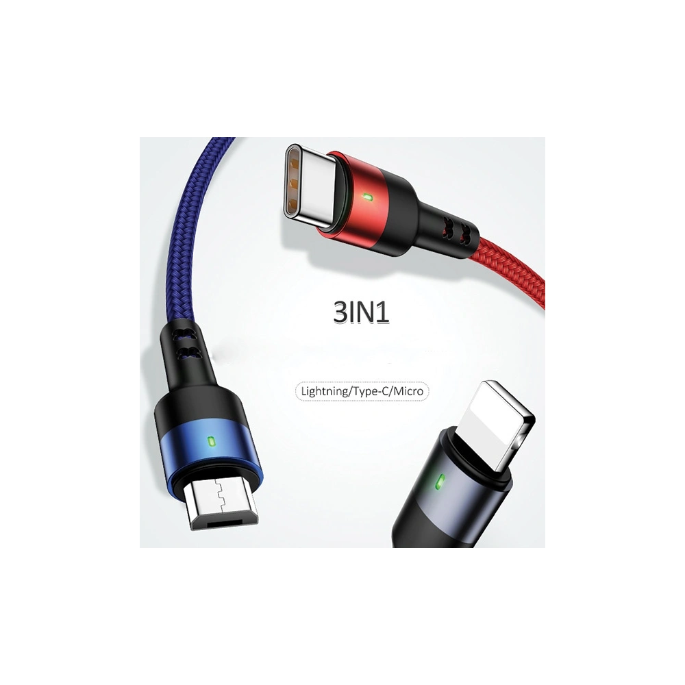Hurtownia GSM - Kabel pletený USAMS U26 3w1 0.35m 2A rychlé nabíjení (lightning/microUSB/USB-C) SJ410USB01 - USA265 - {ean13} - Hurt