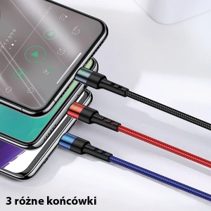 Hurtownia GSM - Kabel pleciony USAMS U26 3w1 0.35m 2A Fast Charge (lightning/microUSB/USB-C) SJ410USB01 - USA265 - {ean13} - Hurt