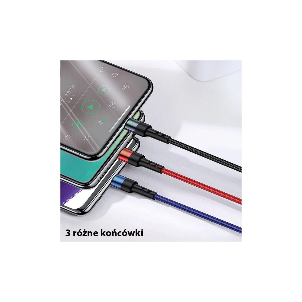 Hurtownia GSM - Kabel pletený USAMS U26 3w1 0.35m 2A rychlé nabíjení (lightning/microUSB/USB-C) SJ410USB01 - USA265 - {ean13} - Hurt