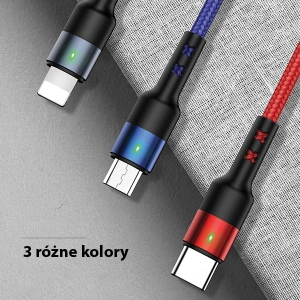 Hurtownia GSM - Kabel pleciony USAMS U26 3w1 0.35m 2A Fast Charge (lightning/microUSB/USB-C) SJ410USB01 - USA265 - {ean13} - Hurt