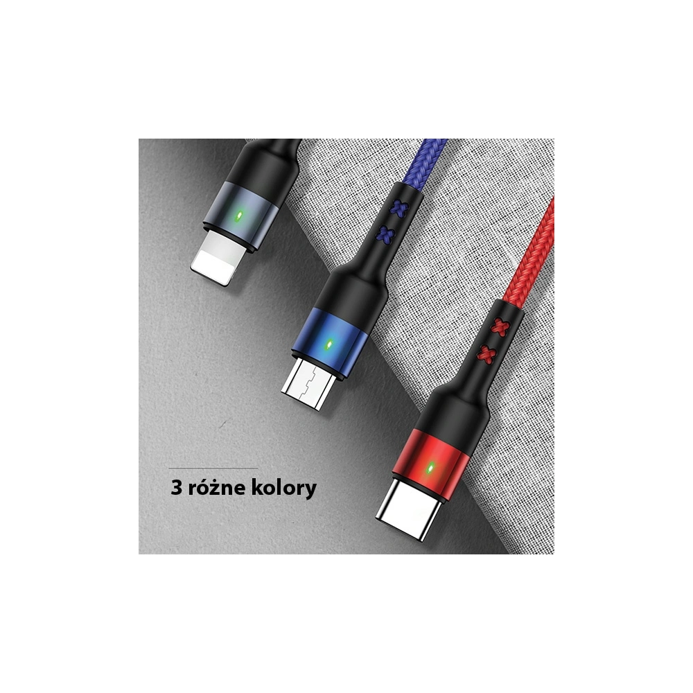 Hurtownia GSM - Kabel pletený USAMS U26 3w1 0.35m 2A rychlé nabíjení (lightning/microUSB/USB-C) SJ410USB01 - USA265 - {ean13} - Hurt
