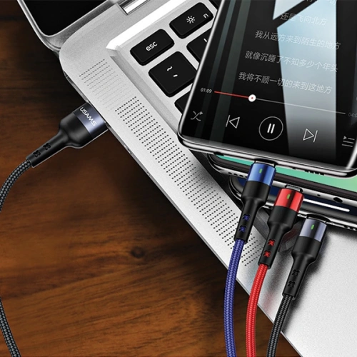 Kabel pleciony USAMS U26 3w1 0.35m 2A Fast Charge (lightning/microUSB/USB-C) SJ410USB01