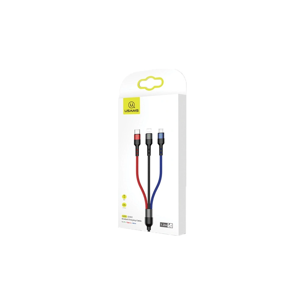 Hurtownia GSM - Kabel pletený USAMS U26 3w1 0.35m 2A rychlé nabíjení (lightning/microUSB/USB-C) SJ410USB01 - USA265 - {ean13} - Hurt