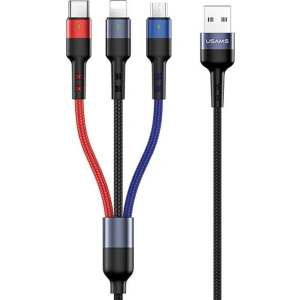 Kabel pleciony USAMS U26 3w1 1,5m 2A Fast Charge (lightning/microUSB/USB-C) SJ318USB01