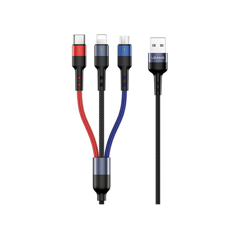 Usams Distributor - 6958444965277 - USA266 - USAMS Nylon Cable U26 3in1 1,5m 2A Fast Charge (Lightning/microUSB/USB-C) SJ318USB01 (US-SJ318) - B2B homescreen