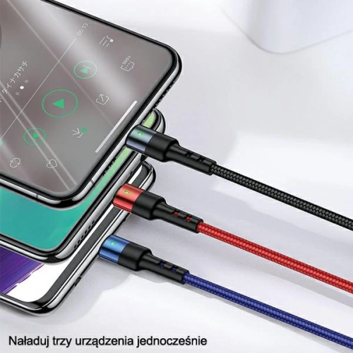 Kabel pleciony USAMS U26 3w1 1,5m 2A Fast Charge (lightning/microUSB/USB-C) SJ318USB01