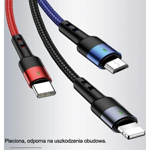 Kabel pleciony USAMS U26 3w1 1,5m 2A Fast Charge (lightning/microUSB/USB-C) SJ318USB01