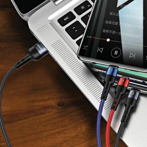 Kabel pleciony USAMS U26 3w1 1,5m 2A Fast Charge (lightning/microUSB/USB-C) SJ318USB01