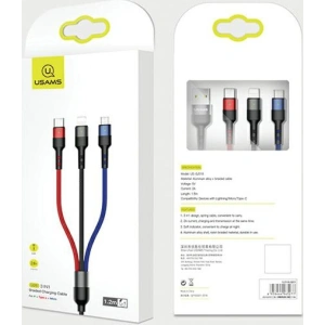 Kabel pleciony USAMS U26 3w1 1,5m 2A Fast Charge (lightning/microUSB/USB-C) SJ318USB01