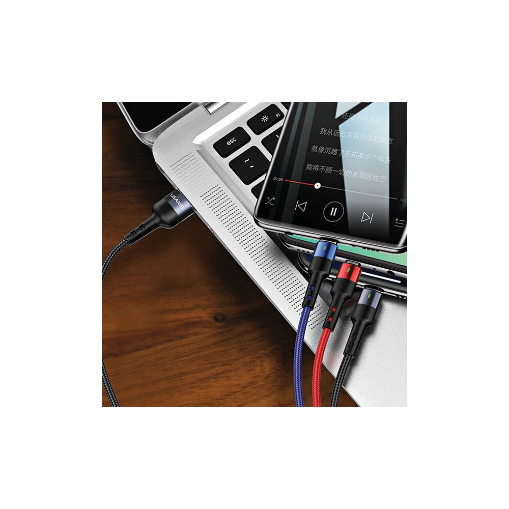 Kabel pletený USAMS U26 3w1 3m 2A Rychlé nabíjení (lightning/microUSB/USB-C) SJ412USB01
