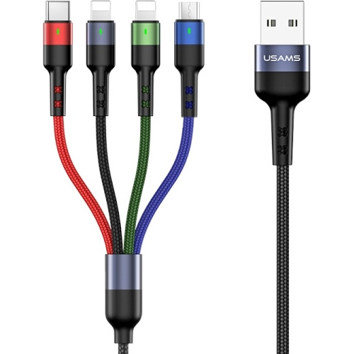 Usams Distributor - 6958444984315 - USA268 - USAMS Nylon Cable U26 4in1 0.35m 2A Fast Charge (2xLightning/microUSB/USB-C) SJ411USB01 (US-SJ411) - B2B homescreen