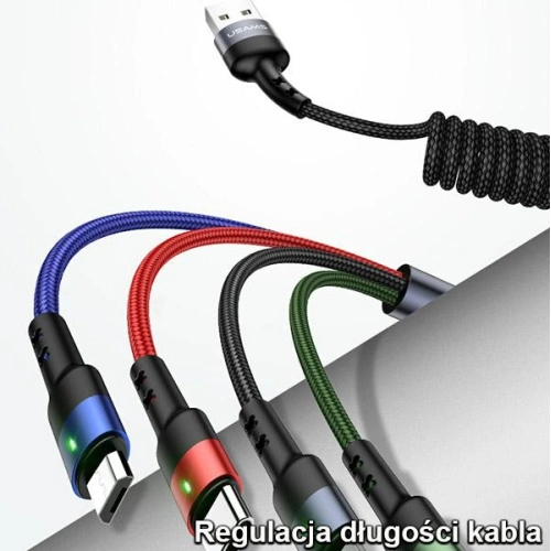 Kabel pleciony USAMS U26 4w1 1.5m 2A Fast Charge Springs (2xlightning/microUSB/USB-C) SJ349USB01