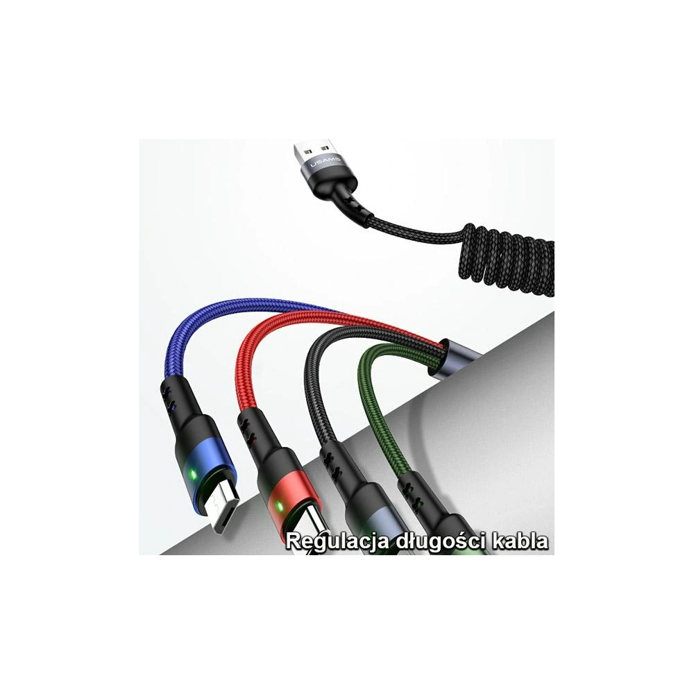 Hurtownia GSM - Kabel pleciony USAMS U26 4w1 1.5m 2A Fast Charge Springs (2xlightning/microUSB/USB-C) SJ349USB01 - USA269 - {ean13} - Hurt