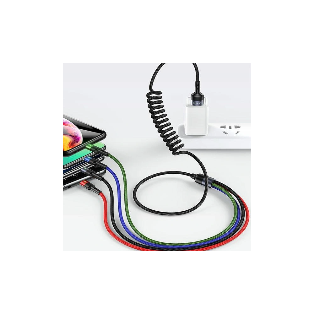 Hurtownia GSM - Kabel pleciony USAMS U26 4w1 1.5m 2A Fast Charge Springs (2xlightning/microUSB/USB-C) SJ349USB01 - USA269 - {ean13} - Hurt
