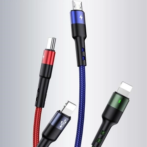 Wholesale USAMS Nylon Cable U26 4in1 1.5m 2A Fast Charge Springs (2xLightning/microUSB/USB-C) SJ349USB01 (US-SJ349) - USA269 - {ean13} - Hurt