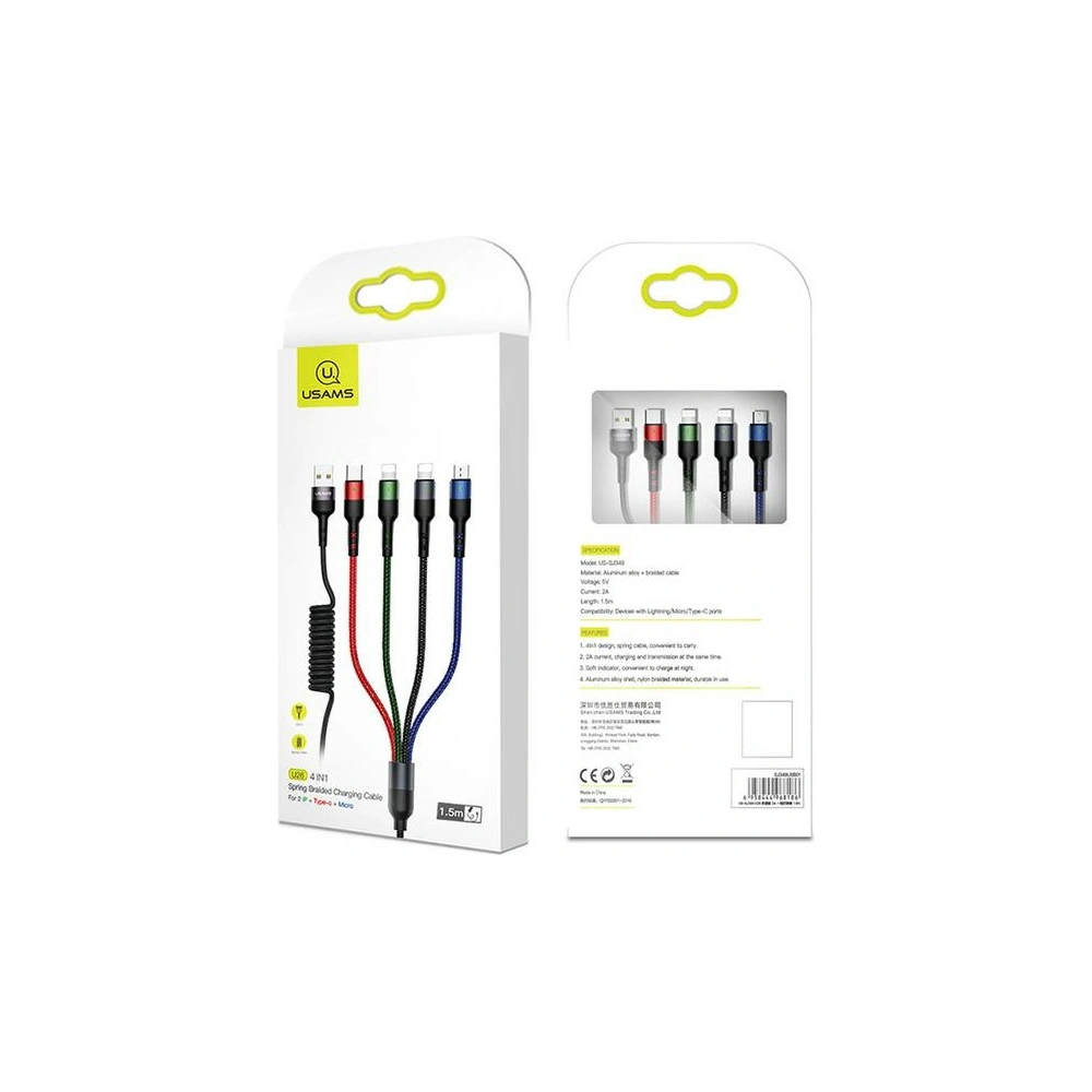 Hurtownia GSM - Kabel pleciony USAMS U26 4w1 1.5m 2A Fast Charge Springs (2xlightning/microUSB/USB-C) SJ349USB01 - USA269 - {ean13} - Hurt