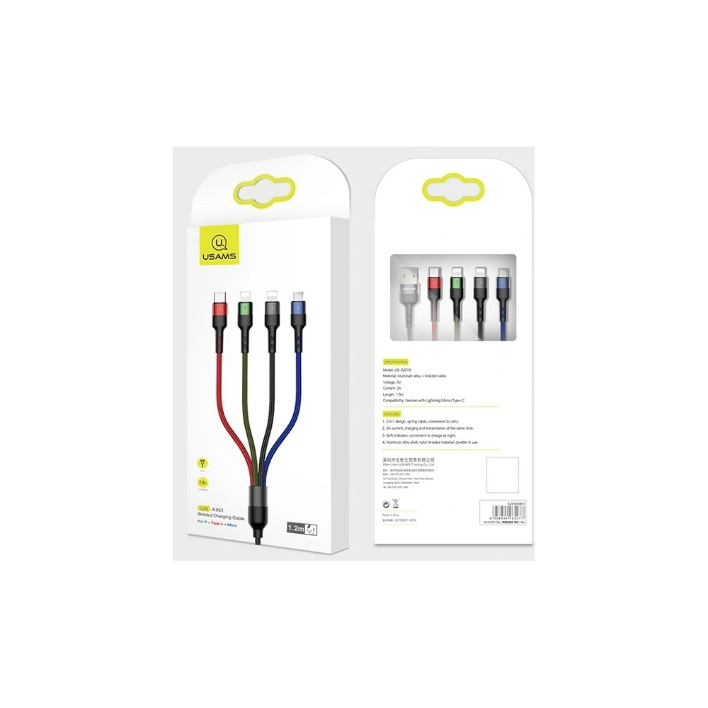 Hurtownia GSM - Kabel pleciony USAMS U26 4w1 3m 2A Fast Charge (2xlightning/microUSB/USB-C) SJ413USB01 - USA270 - {ean13} - Hurt
