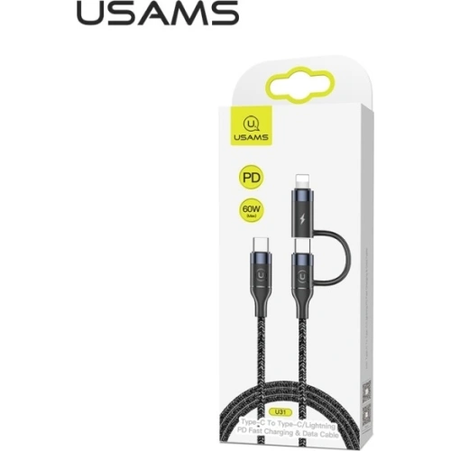 Kabel pleciony USAMS U31 USB-C na USB-C /lightning 60W PD Fast Charge czarny/black SJ403USB01