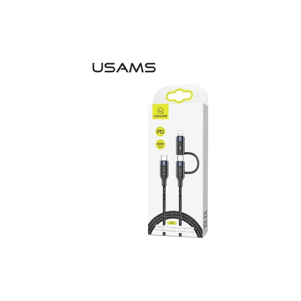 Hurtownia GSM - Kabel pletený USAMS U31 USB-C na USB-C / lightning 60W PD Fast Charge černý/black SJ403USB01 - USA281BLK - {ean13} - Hurt