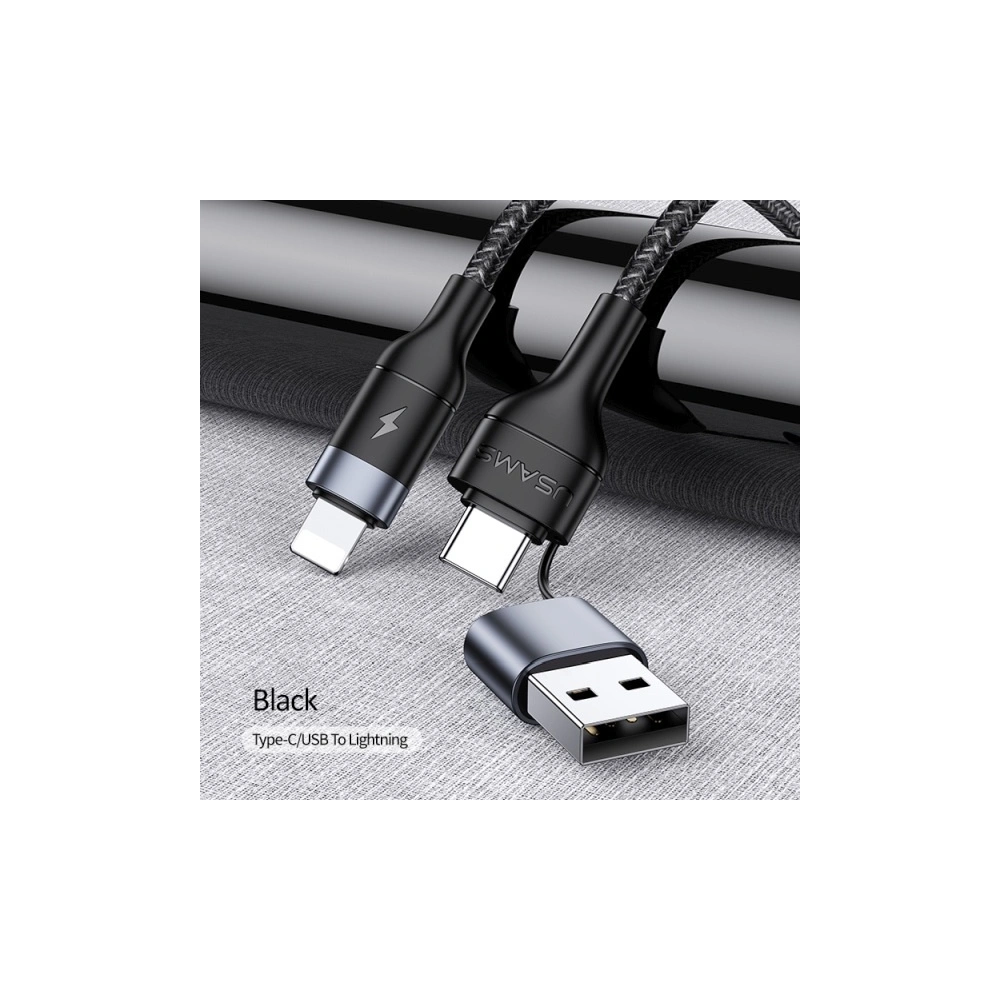 Hurtownia GSM - Kabel pletený USAMS U31 USB-C/USB na lightning 30W PD Fast Charge černý/black SJ404USB01 - USA284BLK - {ean13} - Hurt