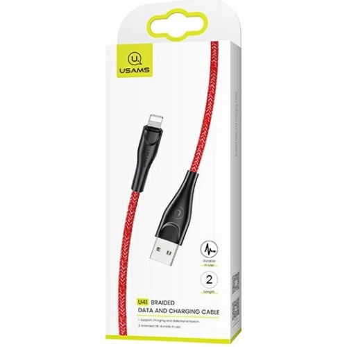 Kabel pleciony USAMS U41 lightning 2m 2A czerwony/red SJ394USB02 Fast Charge