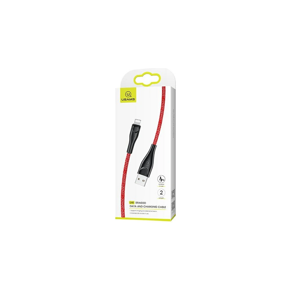 Wholesale USAMS Nylon Cable U41 Lightning 2m 2A red SJ394USB02 (US-SJ394) Fast Charge - USA292RED - {ean13} - Hurt
