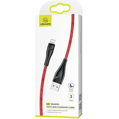 Kabel pleciony USAMS U41 lightning 3m 2A czerwony/red SJ397USB02 Fast Charge