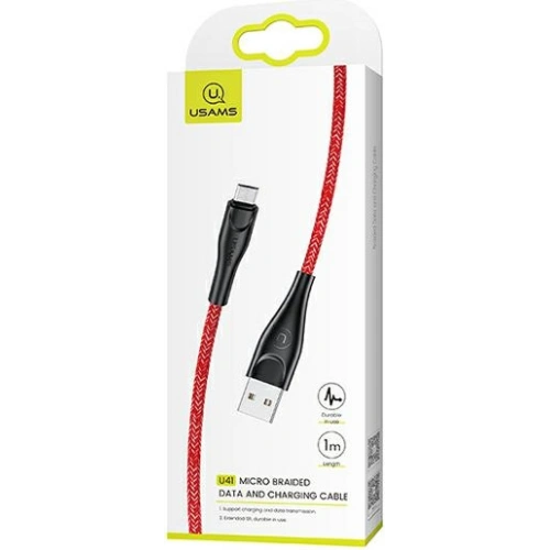 Kabel pleciony USAMS U41 microUSB 1m 2A czerwony/red SJ393USB02 Fast Charge