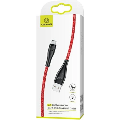 Kabel pleciony USAMS U41 microUSB 3m 2A czerwony/red SJ399USB02 t Charge