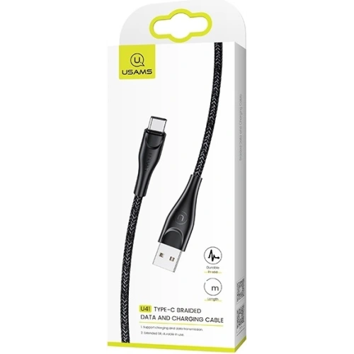Kabel pleciony USAMS U41 USB-C 1m 2A czarny/black SJ392USB01 Fast Charge