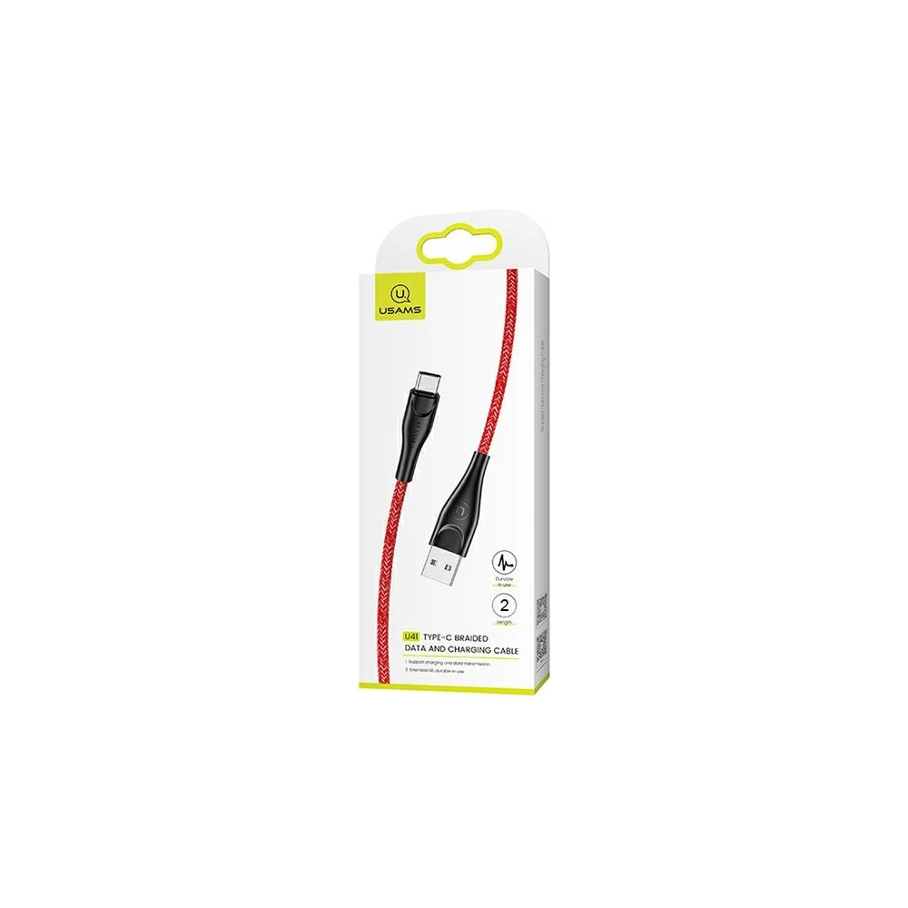 Hurtownia GSM - Kabel pletený USAMS U41 USB-C 2m 2A červený/red SJ395USB02 - USA304RED - {ean13} - Hurt