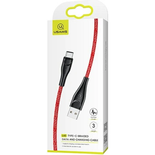 Kabel pleciony USAMS U41 USB-C 3m 2A czerwony/red SJ398USB02 Fast Charge