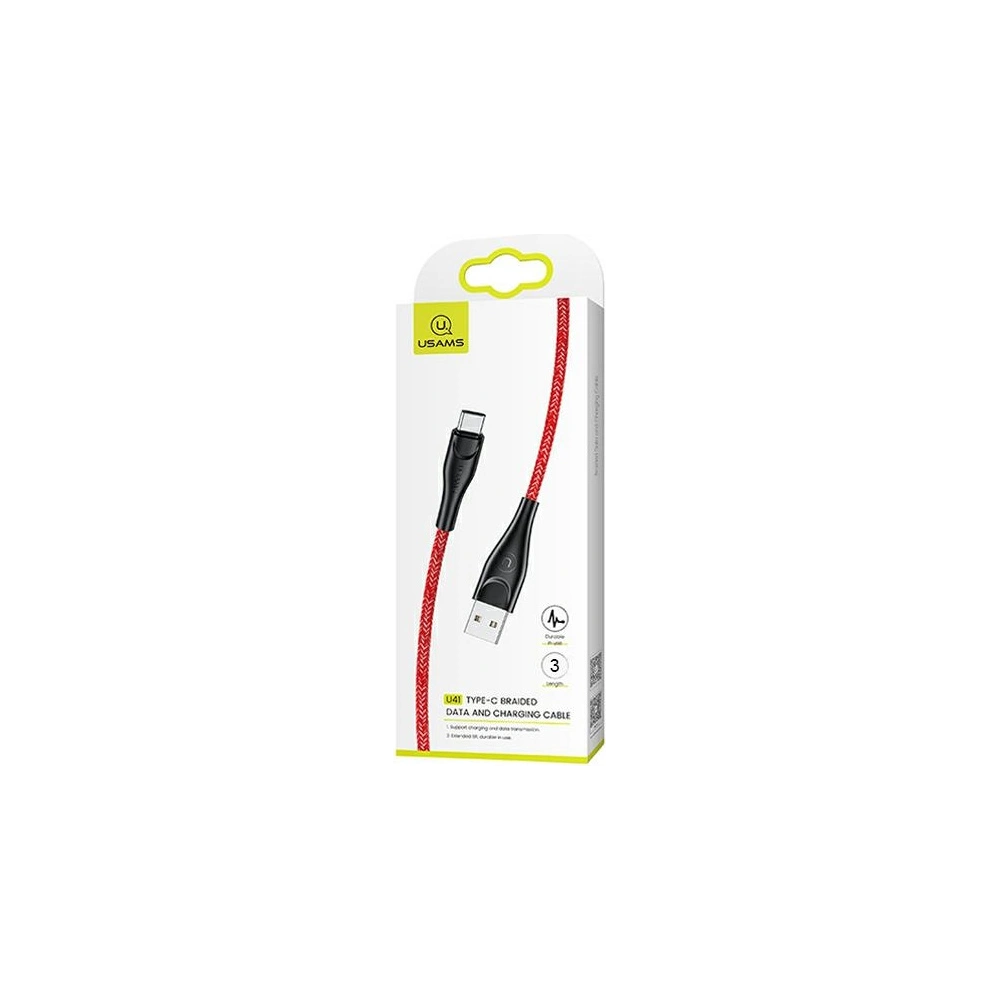 Hurtownia GSM - Kabel pletený USAMS U41 USB-C 3m 2A červený/red SJ398USB02 Rychlé nabíjení - USA306RED - {ean13} - Hurt