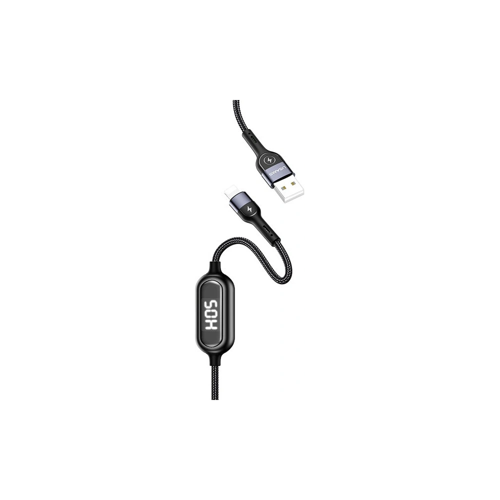 Wholesale USAMS Nylon Cable U48 Lightning 1,2m 2A Fast Charging LED black SJ423USB01 (US-SJ423) - USA309BLK - {ean13} - Hurt