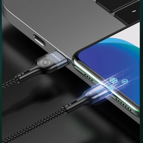 Kabel pleciony USAMS U48 lightning 1,2m 2A Fast Charging LED czarny/black SJ423USB01