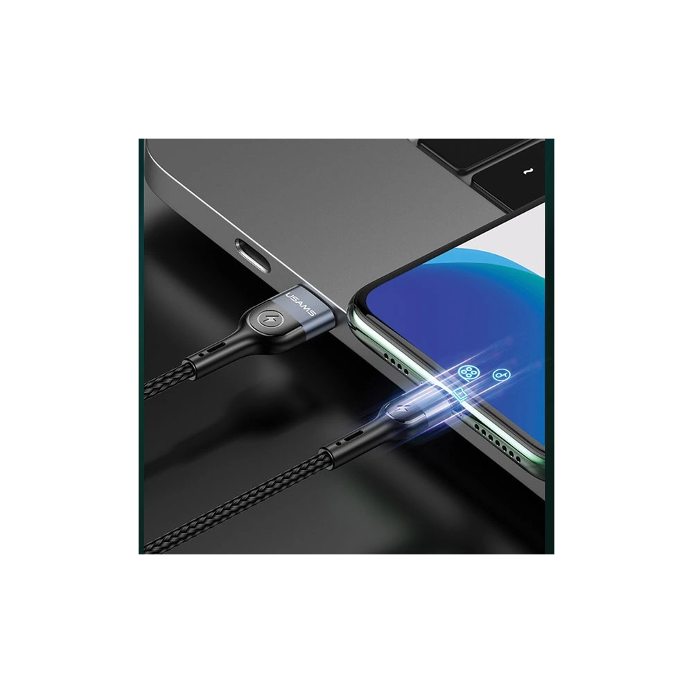 Wholesale USAMS Nylon Cable U48 Lightning 1,2m 2A Fast Charging LED black SJ423USB01 (US-SJ423) - USA309BLK - {ean13} - Hurt