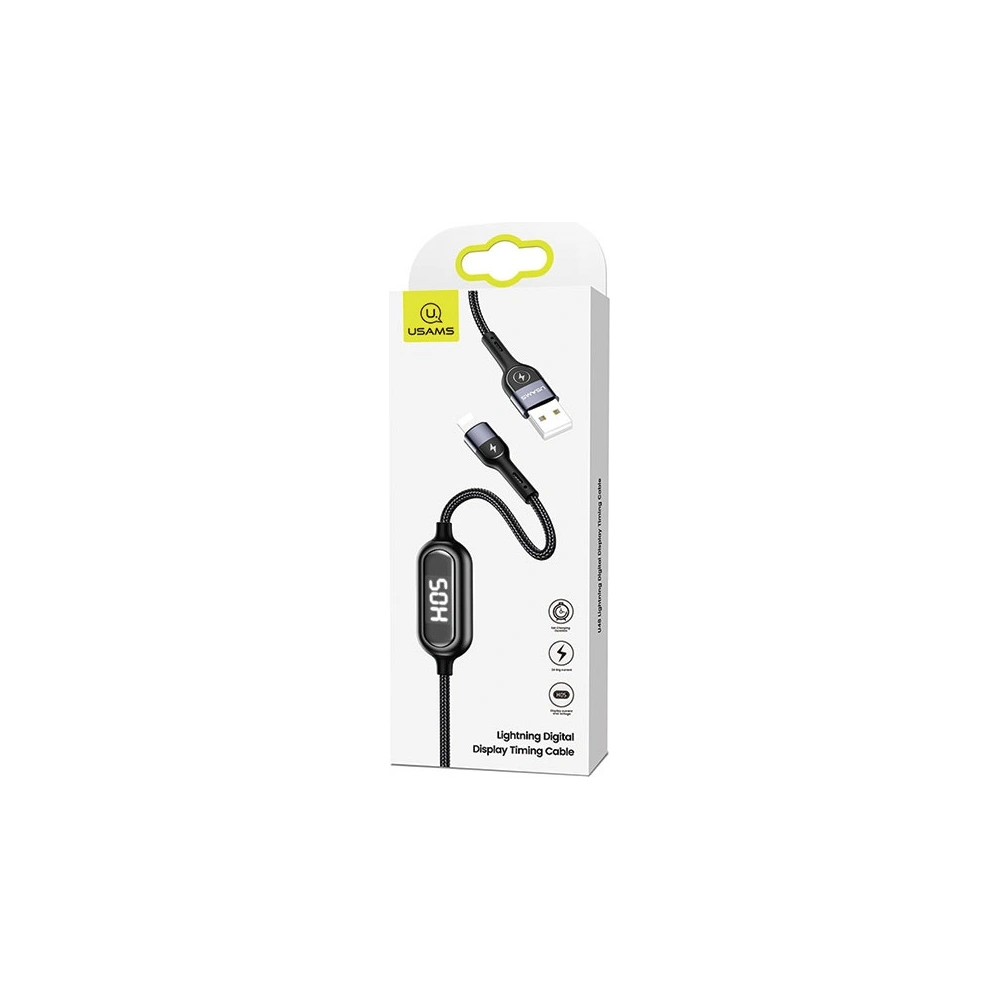 Wholesale USAMS Nylon Cable U48 Lightning 1,2m 2A Fast Charging LED black SJ423USB01 (US-SJ423) - USA309BLK - {ean13} - Hurt