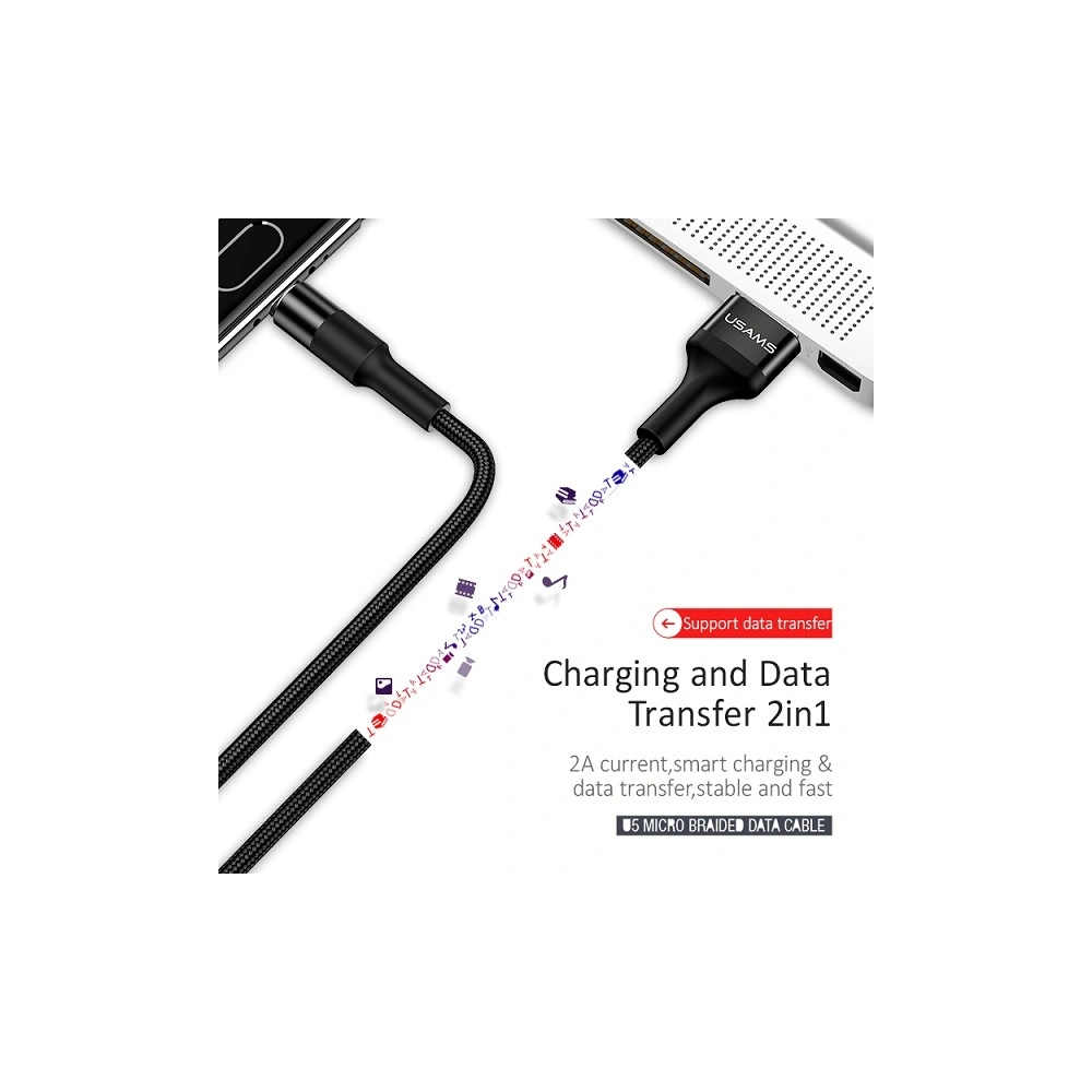 Hurtownia GSM - Kabel pletený USAMS U5 2A USB-C černý/black 1,2m SJ221TC01 - USA315BLK - {ean13} - Hurt