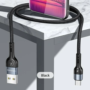 Wholesale USAMS Nylon Cable U55 2A microUSB black 1m SJ450USB01 (US-SJ450) - USA322BLK - {ean13} - Hurt