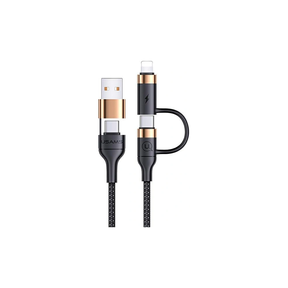Hurtownia GSM - Kabel pletený USAMS U62 2xUSB-C/USB-A/lightning 1,2m PD Fast Charge černý/black SJ483USB01 - USA328BLK - {ean13} - Hurt