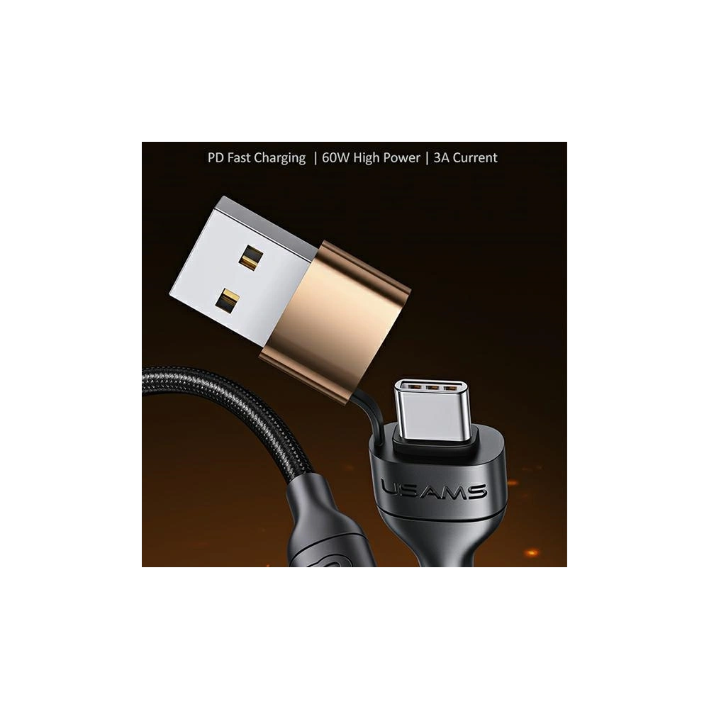 Hurtownia GSM - Kabel pletený USAMS U62 2xUSB-C/USB-A/lightning 1,2m PD Fast Charge černý/black SJ483USB01 - USA328BLK - {ean13} - Hurt