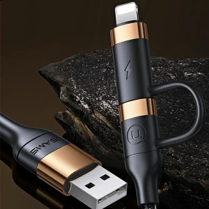 Wholesale USAMS Nylon Cable U62 2xUSB-C/USB-A /Lightning 1,2m PD Fast Charge black SJ483USB01 (US-SJ483) - USA328BLK - {ean13} - Hurt