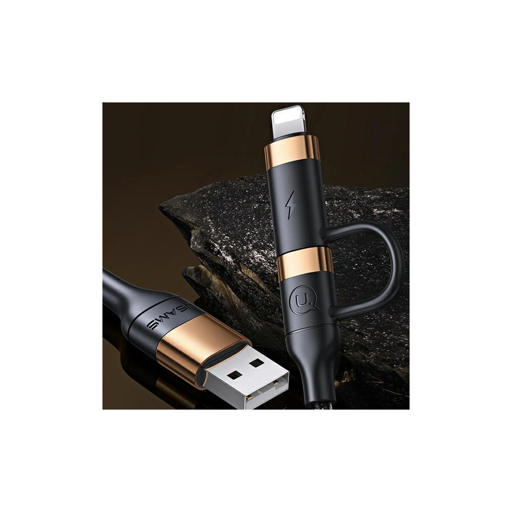 Hurtownia GSM - Kabel pletený USAMS U62 2xUSB-C/USB-A/lightning 1,2m PD Fast Charge černý/black SJ483USB01 - USA328BLK - {ean13} - Hurt