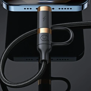 Wholesale USAMS Nylon Cable U62 2xUSB-C/USB-A /Lightning 1,2m PD Fast Charge black SJ483USB01 (US-SJ483) - USA328BLK - {ean13} - Hurt