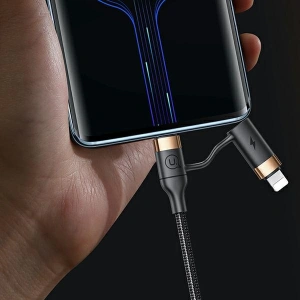 Wholesale USAMS Nylon Cable U62 2xUSB-C/USB-A /Lightning 1,2m PD Fast Charge black SJ483USB01 (US-SJ483) - USA328BLK - {ean13} - Hurt