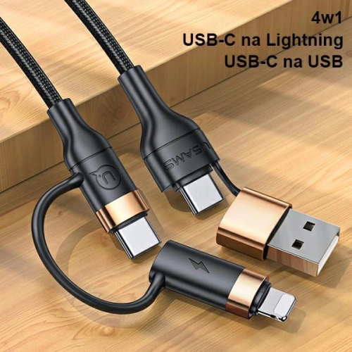 Kabel pleciony USAMS U62 2xUSB-C/USB-A /lightning 1,2m PD Fast Charge czarny/black SJ483USB01